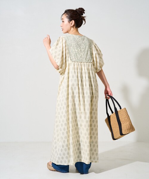 551245：花蝶アート柄切替ワンピースの通販-ScoLar