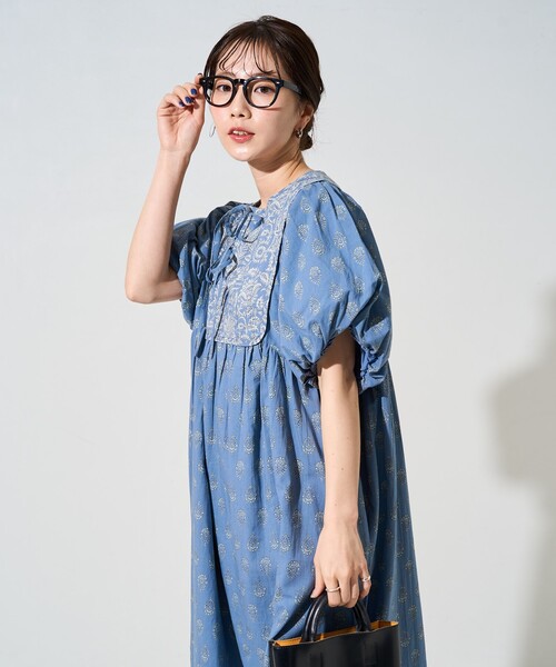 FREAK'S STORE 限定展開 インド 花柄 フロント 切り替えワンピース FREAK'S STORE ワンピース 限定展開 インド 花柄 フロント