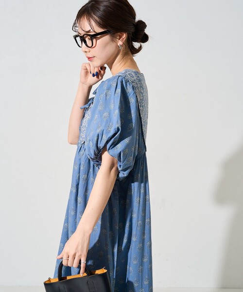 FREAK'S STORE 限定展開 インド 花柄 フロント 切り替えワンピース FREAK'S STORE ワンピース 限定展開 インド 花柄 フロント