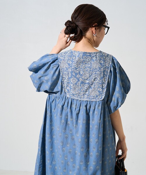 FREAK'S STORE 限定展開 インド 花柄 フロント 切り替えワンピース インド 花柄 フロント 切り替え ワンピース【限定展開