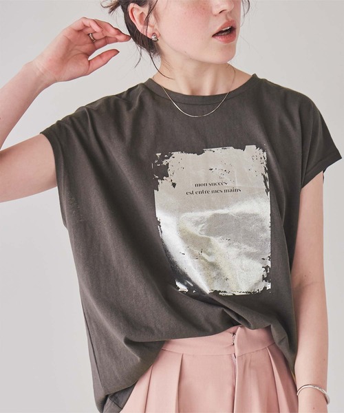 セール】箔プリントフレンチスリーブTシャツ（Tシャツ