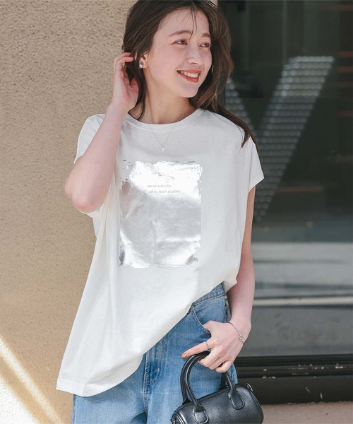 titivate(ティティベイト)の「箔プリントフレンチスリーブTシャツ(Tシャツ/カットソー・レディース・ブルー/チャコール/オフホワイト・L/M/S)」の8枚目の写真
