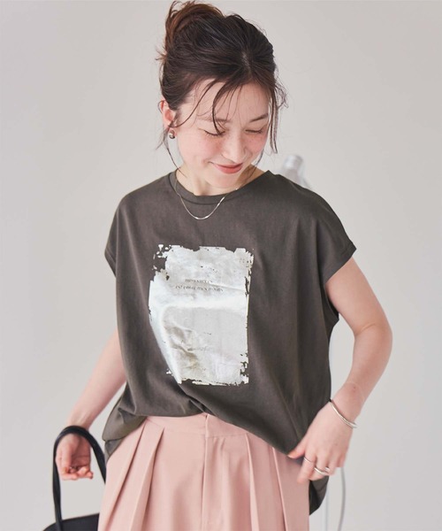 セール】箔プリントフレンチスリーブTシャツ（Tシャツ
