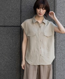 【通気性】【吸湿性】リネンレーヨンフラップシャツ