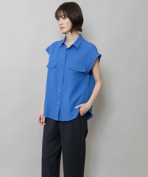 Munich(ミューニック)の「【通気性】【吸湿性】リネンレーヨンフラップシャツ(シャツ/ブラウス・レディース・ブルー/ベージュ/ブラック/ホワイト・FREE)」の11枚目の写真