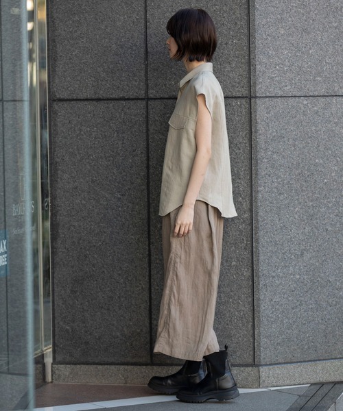 Munich(ミューニック)の「【通気性】【吸湿性】リネンレーヨンフラップシャツ(シャツ/ブラウス・レディース・ブルー/ベージュ/ブラック/ホワイト・FREE)」の13枚目の写真
