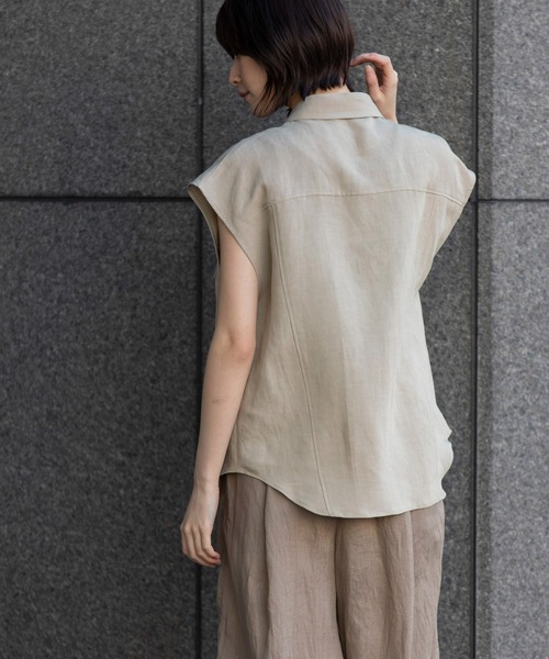Munich(ミューニック)の「【通気性】【吸湿性】リネンレーヨンフラップシャツ(シャツ/ブラウス・レディース・ブルー/ベージュ/ブラック/ホワイト・FREE)」の15枚目の写真