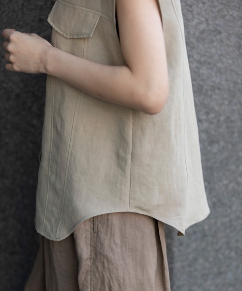 Munich(ミューニック)の「【通気性】【吸湿性】リネンレーヨンフラップシャツ(シャツ/ブラウス・レディース・ブルー/ベージュ/ブラック/ホワイト・FREE)」の21枚目の写真