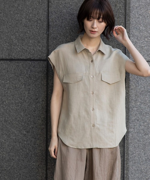 Munich(ミューニック)の「【通気性】【吸湿性】リネンレーヨンフラップシャツ(シャツ/ブラウス・レディース・ブルー/ベージュ/ブラック/ホワイト・FREE)」の17枚目の写真