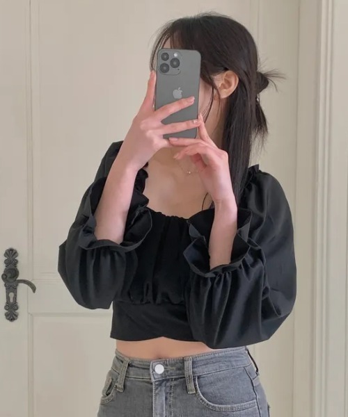 Per sist ence(パーシエンス)の「パフスリーブクロップド丈バックリボントップス(Tシャツ/カットソー・レディース・ブラック/ホワイト/ピンク・FREE)」の14枚目の写真