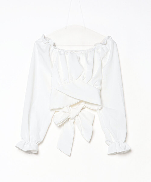 Per sist ence(パーシエンス)の「パフスリーブクロップド丈バックリボントップス(Tシャツ/カットソー・レディース・ブラック/ホワイト/ピンク・FREE)」の13枚目の写真