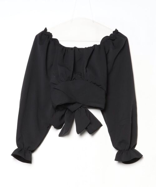 Per sist ence(パーシエンス)の「パフスリーブクロップド丈バックリボントップス(Tシャツ/カットソー・レディース・ブラック/ホワイト/ピンク・FREE)」の16枚目の写真