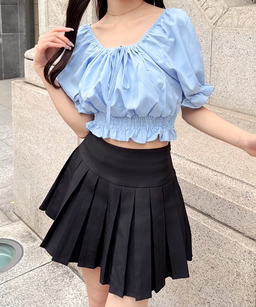 Mejoul（メジュール）の「2way シャーリングウエストパフスリーブブラウス（シャツ/ブラウス・レディース・ホワイト/ブルー・S/L/M）」の10枚目の写真