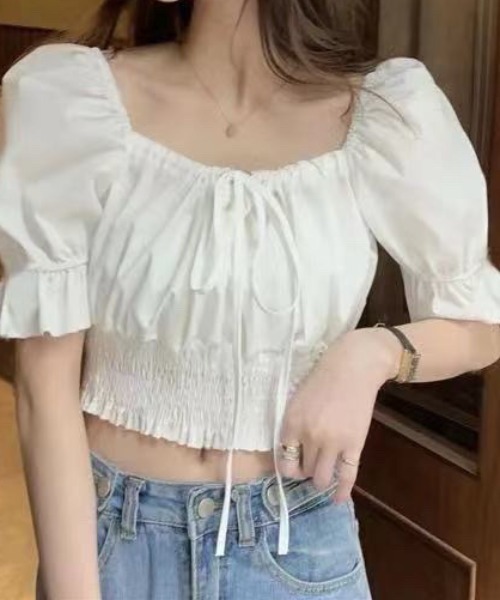 Mejoul（メジュール）の「2way シャーリングウエストパフスリーブブラウス（シャツ/ブラウス・レディース・ホワイト/ブルー・S/L/M）」の20枚目の写真