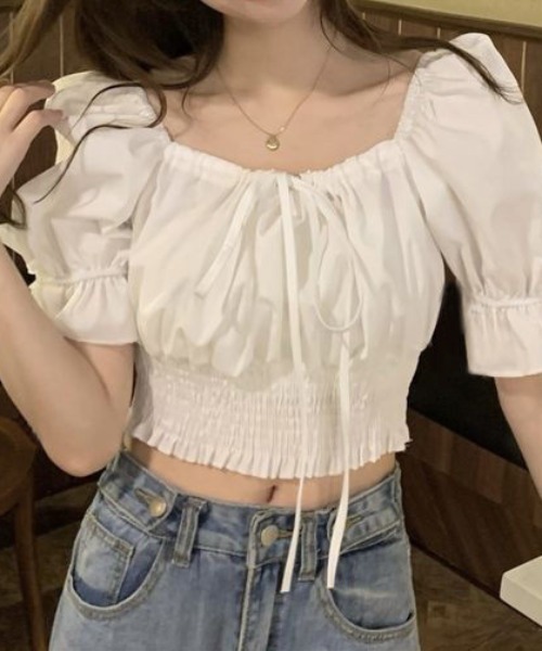 Mejoul（メジュール）の「2way シャーリングウエストパフスリーブブラウス（シャツ/ブラウス・レディース・ホワイト/ブルー・S/L/M）」の22枚目の写真