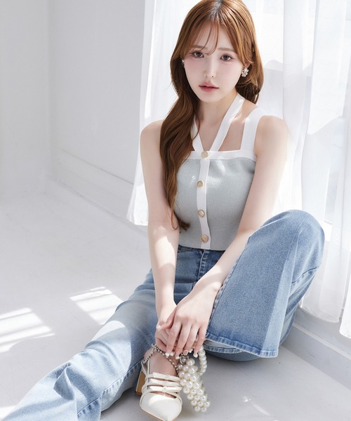 one after another NICE CLAUP（ワンアフターアナザーナイスクラップ）の「セット対応/配色ニットビスチェ（キャミソール・レディース・ピンク/ネイビー/サックスブルー/アイボリー・FREE）」の4枚目の写真