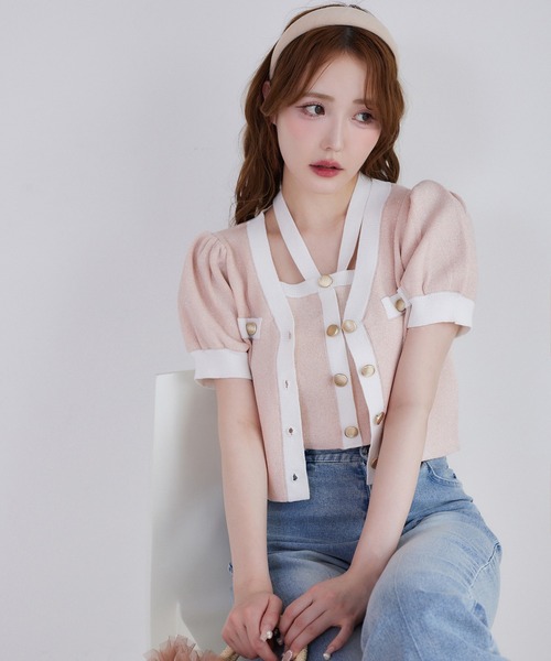 one after another NICE CLAUP（ワンアフターアナザーナイスクラップ）の「セット対応/配色ニットビスチェ（キャミソール・レディース・ピンク/ネイビー/サックスブルー/アイボリー・FREE）」の12枚目の写真