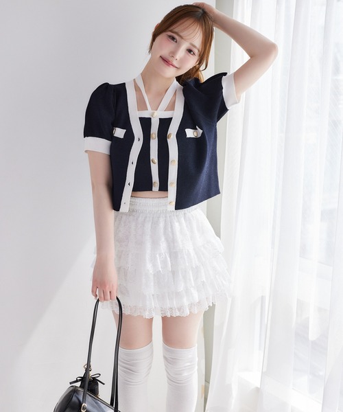 one after another NICE CLAUP（ワンアフターアナザーナイスクラップ）の「セット対応/配色ニットビスチェ（キャミソール・レディース・ピンク/ネイビー/サックスブルー/アイボリー・FREE）」の21枚目の写真