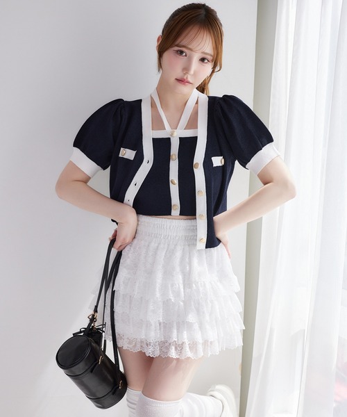 one after another NICE CLAUP（ワンアフターアナザーナイスクラップ）の「セット対応/配色ニットビスチェ（キャミソール・レディース・ピンク/ネイビー/サックスブルー/アイボリー・FREE）」の22枚目の写真