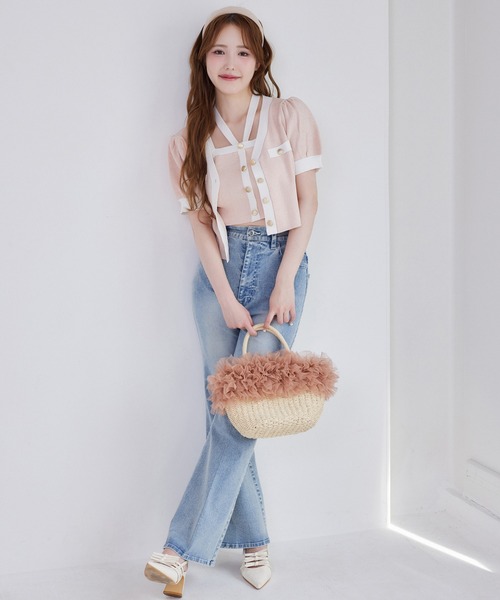 one after another NICE CLAUP（ワンアフターアナザーナイスクラップ）の「セット対応/配色ニットビスチェ（キャミソール・レディース・ピンク/ネイビー/サックスブルー/アイボリー・FREE）」の8枚目の写真