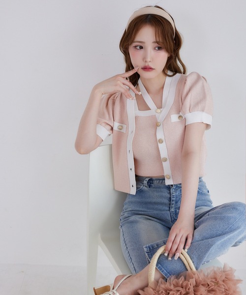 one after another NICE CLAUP（ワンアフターアナザーナイスクラップ）の「セット対応/配色ニットビスチェ（キャミソール・レディース・ピンク/ネイビー/サックスブルー/アイボリー・FREE）」の11枚目の写真