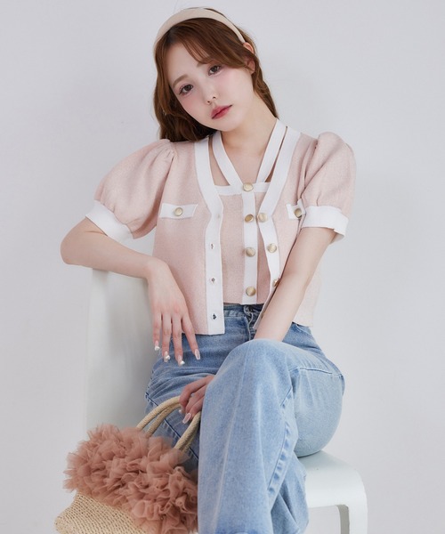 one after another NICE CLAUP（ワンアフターアナザーナイスクラップ）の「セット対応/配色ニットビスチェ（キャミソール・レディース・ピンク/ネイビー/サックスブルー/アイボリー・FREE）」の13枚目の写真