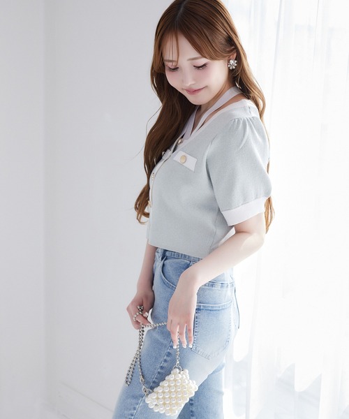 one after another NICE CLAUP（ワンアフターアナザーナイスクラップ）の「セット対応/配色ニットビスチェ（キャミソール・レディース・ピンク/ネイビー/サックスブルー/アイボリー・FREE）」の19枚目の写真