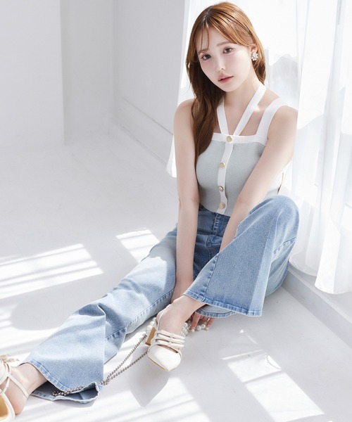 one after another NICE CLAUP（ワンアフターアナザーナイスクラップ）の「セット対応/配色ニットビスチェ（キャミソール・レディース・ピンク/ネイビー/サックスブルー/アイボリー・FREE）」の15枚目の写真