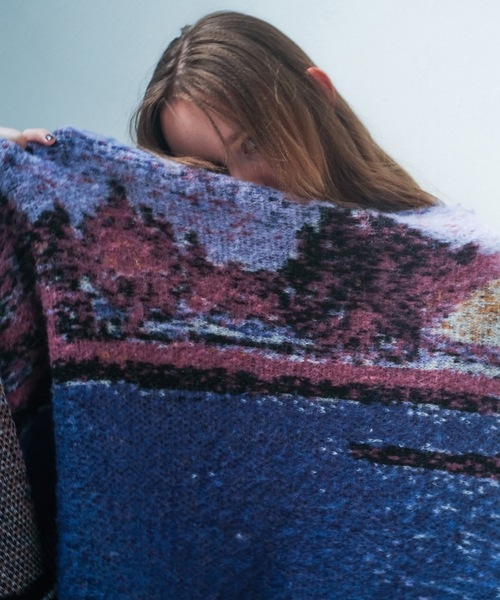 STOF(ストフ)の「STAR MOHAIR KNIT BLANKET(ストール/ショール・メンズ・ブルー/ブラック・FREE)」の4枚目の写真
