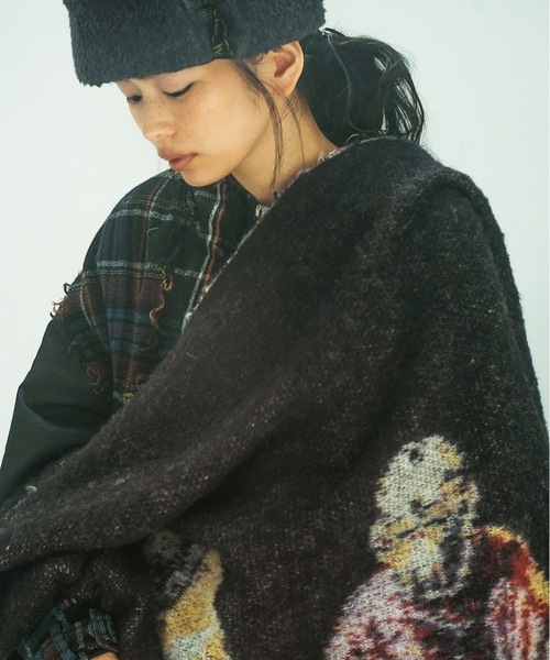 STOF(ストフ)の「STAR MOHAIR KNIT BLANKET(ストール/ショール・メンズ・ブルー/ブラック・FREE)」の3枚目の写真