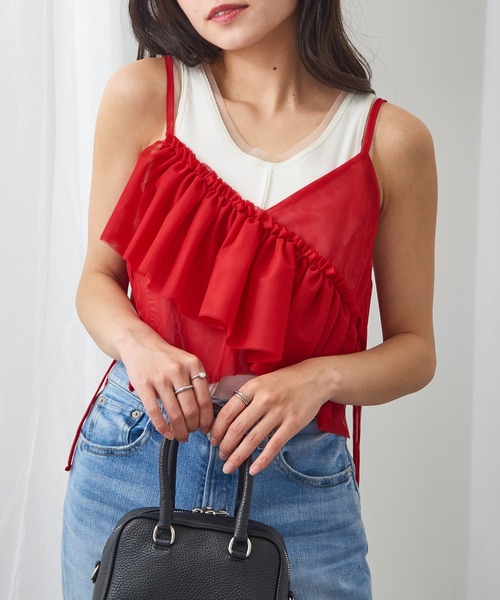 MAGASIN DE MODE Chou Chou(マガジンデモードシュシュ)の「【MAGASIN DE MODE Chou Chou】チュールアシメフリルビスチェ XNN(キャミソール・レディース・レッド/グレー/アイボリー/ブラック・FREE)」の1枚目の写真