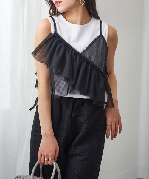 ＊くるみ＊マチュピチュ V/N フリル付き黒キャミソール くるみ＊マチュピチュ V/N フリル付き黒キャミソール カップ付き