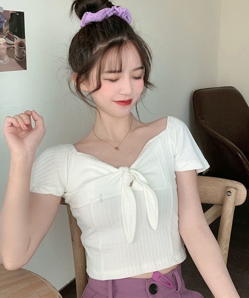 WESTSEA(ウエストシー)の「フロントリボン ショート丈 トップス(Tシャツ/カットソー・レディース・ブラック/ホワイト/グレー・FREE)」の6枚目の写真