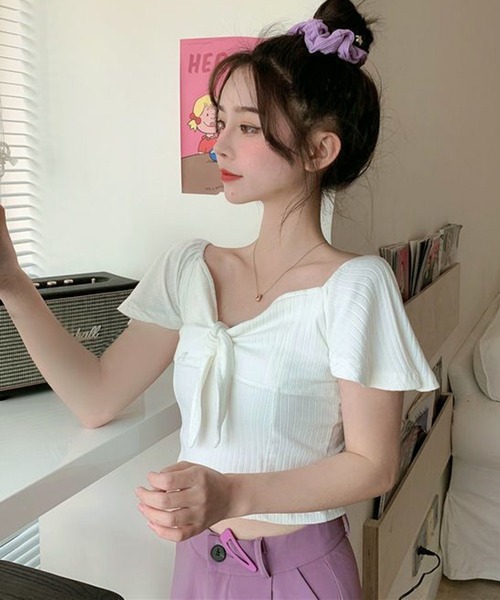 WESTSEA(ウエストシー)の「フロントリボン ショート丈 トップス(Tシャツ/カットソー・レディース・ブラック/ホワイト/グレー・FREE)」の7枚目の写真