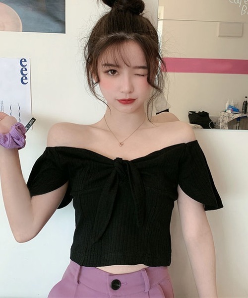 WESTSEA(ウエストシー)の「フロントリボン ショート丈 トップス(Tシャツ/カットソー・レディース・ブラック/ホワイト/グレー・FREE)」の9枚目の写真