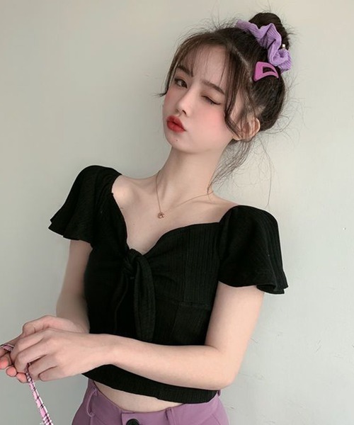 WESTSEA(ウエストシー)の「フロントリボン ショート丈 トップス(Tシャツ/カットソー・レディース・ブラック/ホワイト/グレー・FREE)」の11枚目の写真