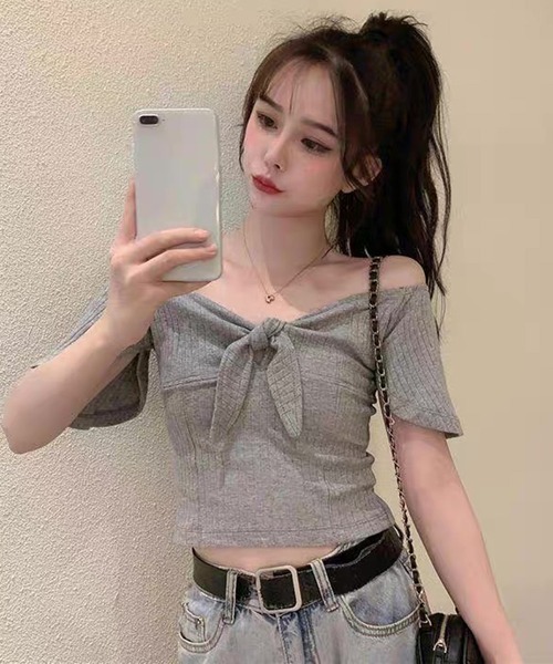 WESTSEA(ウエストシー)の「フロントリボン ショート丈 トップス(Tシャツ/カットソー・レディース・ブラック/ホワイト/グレー・FREE)」の14枚目の写真