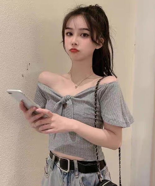 WESTSEA(ウエストシー)の「フロントリボン ショート丈 トップス(Tシャツ/カットソー・レディース・ブラック/ホワイト/グレー・FREE)」の16枚目の写真