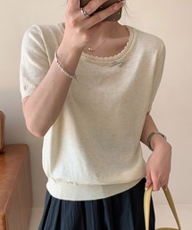 BANICO（バニコ）の「かぎ編み風ネックライン半袖ニットトップス (SS)（ニット/セーター）」