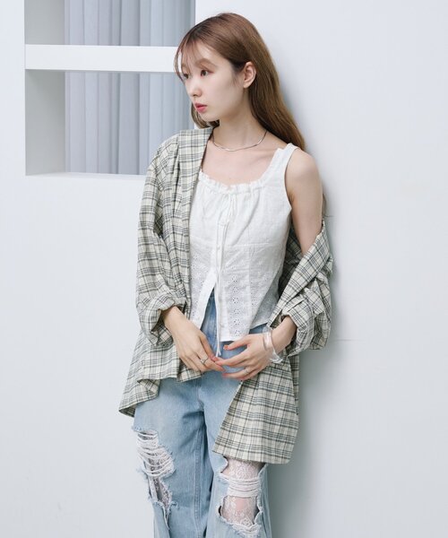 Kastane(カスタネ)の「【セットアップ対応】コットンレースビスチェ(シャツ/ブラウス・レディース・ブラック/オフホワイト・FREE)」の18枚目の写真