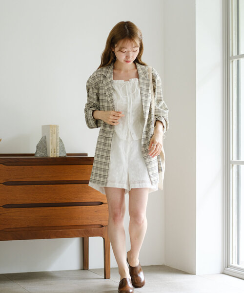 Kastane(カスタネ)の「【セットアップ対応】コットンレースビスチェ(シャツ/ブラウス・レディース・ブラック/オフホワイト・FREE)」の9枚目の写真