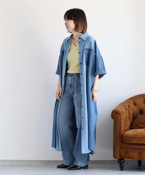 cepo(セポ)の「デニムミックスパッチワークシャツワンピース(シャツワンピース・レディース・ブルー系3/ブルー系2・M)」の1枚目の写真