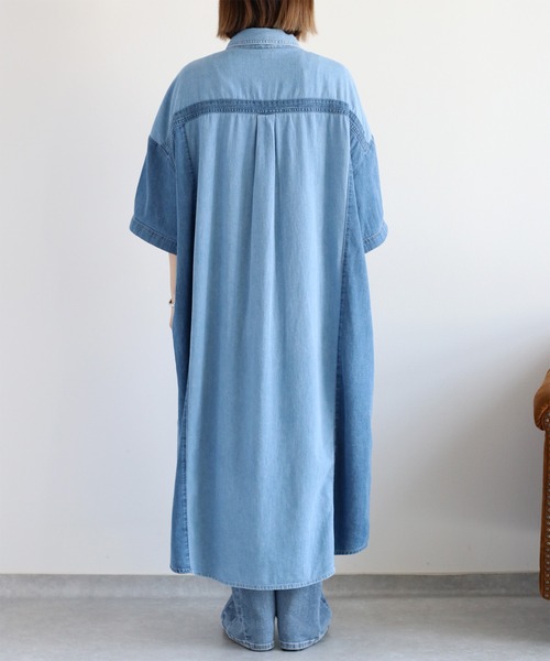 cepo(セポ)の「デニムミックスパッチワークシャツワンピース(シャツワンピース・レディース・ブルー系3/ブルー系2・M)」の4枚目の写真