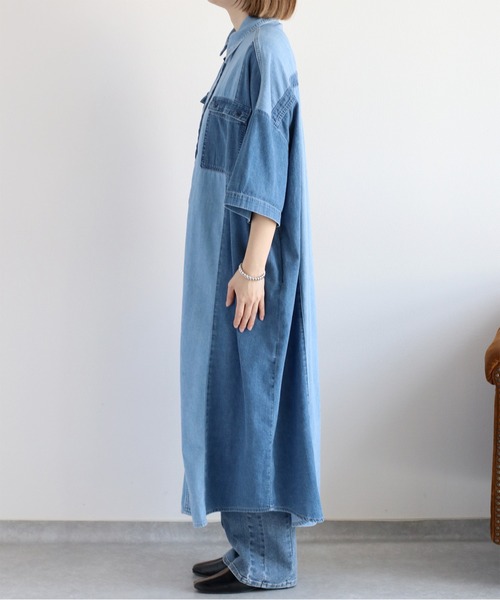cepo(セポ)の「デニムミックスパッチワークシャツワンピース(シャツワンピース・レディース・ブルー系3/ブルー系2・M)」の3枚目の写真