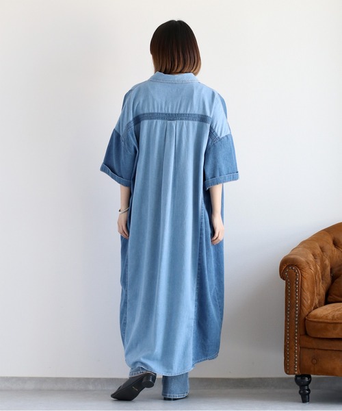 cepo(セポ)の「デニムミックスパッチワークシャツワンピース(シャツワンピース・レディース・ブルー系3/ブルー系2・M)」の21枚目の写真