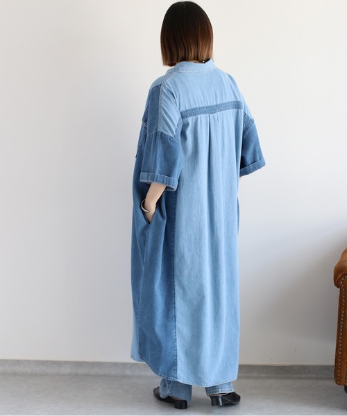 cepo(セポ)の「デニムミックスパッチワークシャツワンピース(シャツワンピース・レディース・ブルー系3/ブルー系2・M)」の20枚目の写真