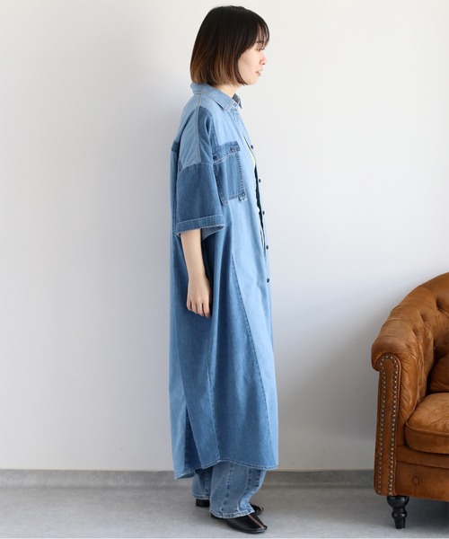 cepo(セポ)の「デニムミックスパッチワークシャツワンピース(シャツワンピース・レディース・ブルー系3/ブルー系2・M)」の19枚目の写真