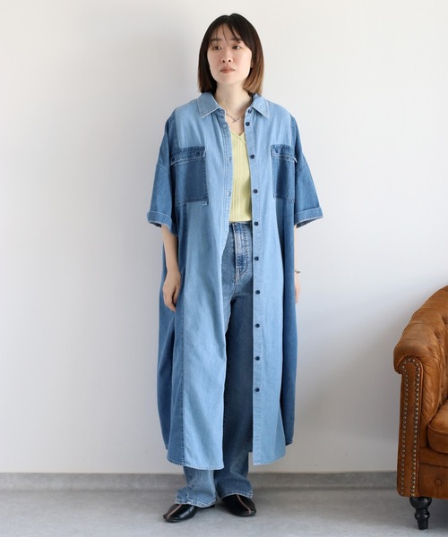 cepo(セポ)の「デニムミックスパッチワークシャツワンピース(シャツワンピース・レディース・ブルー系3/ブルー系2・M)」の17枚目の写真