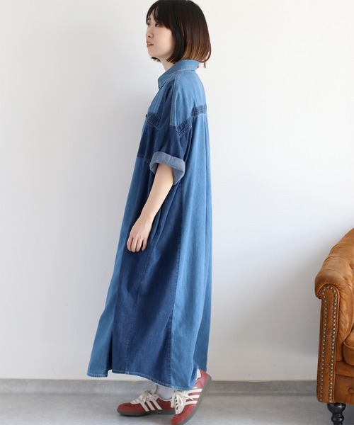cepo(セポ)の「デニムミックスパッチワークシャツワンピース(シャツワンピース・レディース・ブルー系3/ブルー系2・M)」の15枚目の写真