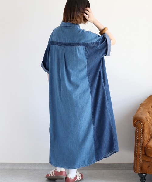 cepo(セポ)の「デニムミックスパッチワークシャツワンピース(シャツワンピース・レディース・ブルー系3/ブルー系2・M)」の14枚目の写真